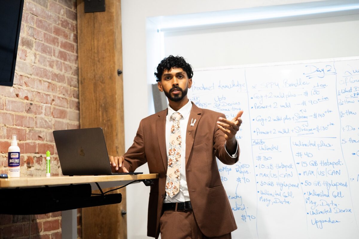 Bunny presenting at the whiteboard